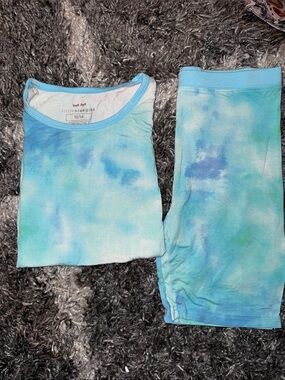 Little Sleepies Aqua & Blue Tie-Dye Kids Pajama Set 12/14 Unisex Shorts